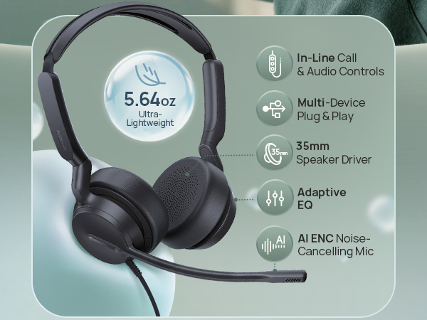 wired headset with mic for work