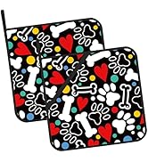 Paw Prints Pot Holders Set of 2 Heat Resistant & Non Slip Potholders, Bones Hearts Oven Hot Pads ...