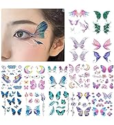 14 Sheets Glitter Butterfly Temporary Tattoos Sticker for Eye Face Makeup Decoration, Body art ta...