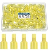 LIDUOLE 100Pcs 12-10 AWG Nylon Male and Female Spade Connectors Insulated Yellow Quick Disconnect...