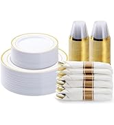 BESTVIP 175PCS Gold Plastic Dinnerware Set, Disposable Party Plates for 25 Guests, Include: 50 Pl...