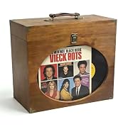 Vinyl Record Storage Case,Wood Record box with Display Window,Leather Handle and Metal Corners,Vi...