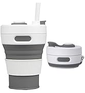 UNNESTAR Collapsible Camping Cup with Straw Silicone Folding Coffee Cup Sport Bottle Portable Tra...