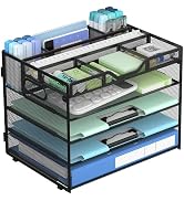 Docnest 5 Tier Mesh Desk Organizer- Letter Tray with Adjustable Compartments, Mesh Desktop Storag...