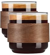PARACITY Espresso Cups Set of 2 with Wooden Ring, 5 OZ High Borosilicate Espresso Shot Glass, Cle...