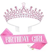 Ahoney Pink Birthday Sash & Tiara Set Birthday Sash and Tiara for Women, Pink Birthday Princess P...