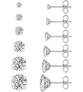 6 Pairs Stud Earrings Set, Hypoallergenic Cubic Zirconia 316L Earrings Stainless Steel CZ Earring...