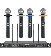 Phenyx Pro Wireless Microphone System, Quad Channel Wireless Mic, w/ 4 Handheld Microphones, 4x40...