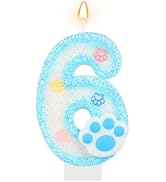 AKURIEEY Dog and Cat 6th Birthday Candle Blue Paw Numbers 6 Candle | Cake Topper Cupcake Decorati...