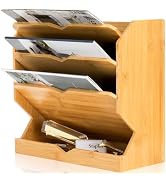 ZOOFOX Bamboo Wall File Organizer, 4-Tier Vertical Hanging File Holder with Bottom Flat Tray, Pap...