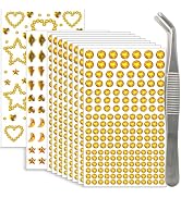 NIACONN 1760 Pcs Gold Yellow Hair Jewels Face Gems Stick on, Self Adhesive Glitter Rhinestones St...