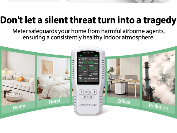 air quality monitor formaldehyde hcho tvoc voc co2 pm2.5 aqi meter detector alarm tester home indoor