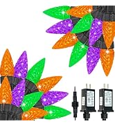 2 Pack Connectable C6 Halloween Lights Outdoor 200 LED Orange Purple Green | Total 66FT Creepy Tw...