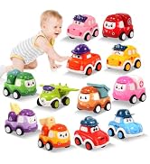 12 Pcs Pull Back Cars Set Toys for 1 2 3 Year Toddlers, Baby Car Toys for 12-18 Months, Construct...