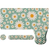 iLeadon Green Floral Desk Mat Sets for Desktop,Cute Computer Wrist Rest and Mouse Pad Set for Wom...