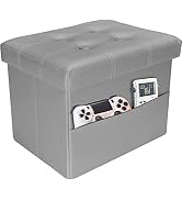 AmasSmile Ottoman with Storage,16" Folding Leather Foot Rest Chest,Grey | Storage Chest Ottoman w...