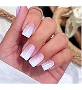JMEOWIO Gel Nail Stickers Cream Pink French Tip Semi Cured Gel Nail Strips Wraps UV/LED Nails Art...