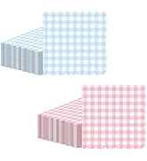 40PCS Gingham Scalloped Paper Napkins, Pink & Blue Plaid 5x5 inch Folded (10x10 inch Unfolded) Pa...