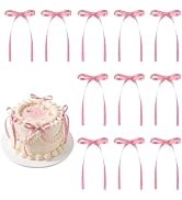 30 Pack Bow Cake Toppers Rose Pink Ribbon Bows for Cake Bow Cupcake Toppers Pink Bow Birthday Dec...