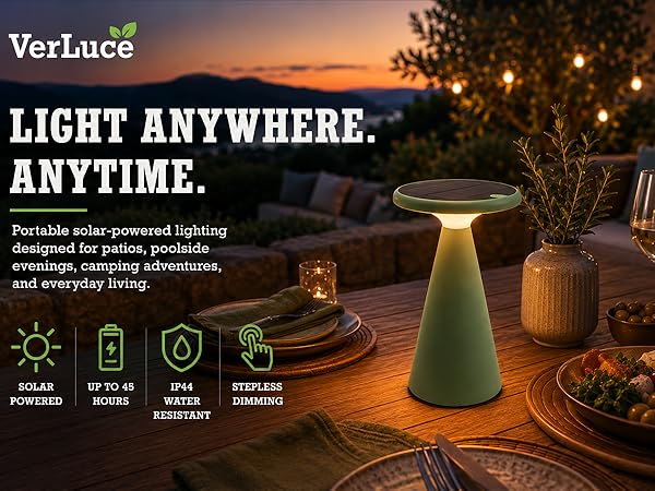 VerLuce solar lamp has a rechargeable battery and can be taken anywhere