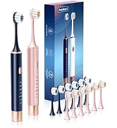 Aneebart Blue & Pink Electric Toothbrush for Adults, USB Rechargeable Sonic Toothbrush with 12 Br...