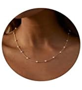CAROVO Dainty Pearl Pendant Necklaces for Women 14k Gold Plated Barque Pearl Chain Necklace Delic...