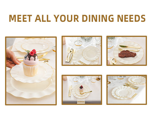 Gold and Ivory Plastic Dinnerware Set