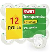 SWRT Tape, 12 Rolls Clear Tape Refills for Dispenser, Transparent Tape, 3/4 in x 800 in Tape Roll...