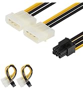 J&D 6 Pin PCIe to 2 x 4 Pin Molex LP4 Power Cable Adapter (2 Pack), 6 inch / 15 cm, Black