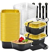 LOKQING 60 Pack Mini Cake Pans with Lids Foil Pans Square Aluminum Pans with Lids Cupcake Liners ...