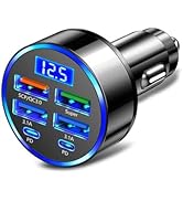 6 Ports Fast Car Charger with Voltage Monitor,Car Cigarette Lighter USB Charger (PD+QC3.0) Compat...