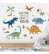 decalmile Boho Dinosaur Wall Decals Dino Palm Tree Wall Stickers Baby Nursery Boys Bedroom Playro...