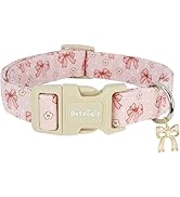 Astdogio Pink Bow Dog Collar with Flower, Adjustable Cotton Puppy Collar, Cute Girl Boy Dog Colla...