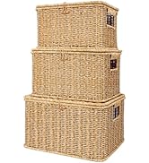 Nonam Wicket Basket with Lid, Large Shelf Baskets for Boho Deco, Plastic Storage Organizer Bins-S...