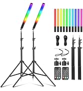 2 Pack RGB LED Video Light Wand Stick, Photography Studio Lighting Kits with Tripod & Remote Cont...