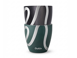Dark green golf bag or club holder with visible storage compartments and pockets, shown from different angles against white background.