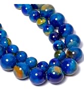 Nitopupu 38pcs 10mm Natural Blue and Yellow Painted Agate Round Gem Stone Beads for Jewelry Makin...