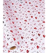 RayofSun Foil Hearts Wrapping Paper Roll, Sliver Red Heart Design Print Mini Roll,17inx10ft Per R...
