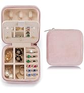 TRODANCE Plush Velvet Travel Jewelry Case Organizer, Small Travel Jewelry Box,Portable Jewelry Bo...