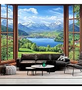 BSFHH Tapestry Nature Scenery Forest Green Tree Stone Rainforest River Jungle Wall Hanging Art La...