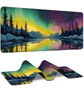 Starry Night Forest Large Gaming Mouse Pad,Rainbow Milky Way Extended Desk Mat with Stitched Edge...