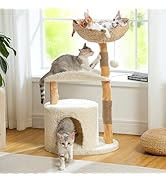 MUTTROS Modern Cat Tree Tower for Large Cats, Wood Cat Tower with Natural Scratching Post, Solid ...
