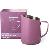 Milk Frothing Pitcher, 14oz/430ml Stainless Steel Milk Frother Cup, Espresso Steaming Pitcher for...