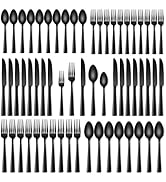 Stapava 60 Pcs Black Silverware Set, Food-Grade Stainless Steel Flatware Set for 12 Mirror Polish...