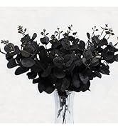YGbridge Black Artificial Flowers, 8 Pcs Silk Eucalyptus Stems, Black Flowers Artificial Black Pl...