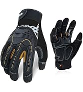 Vgo... 1-Pair Heavy Duty Synthetic Leather Work Gloves, Impact Protection Mechanic Gloves, Rigger...