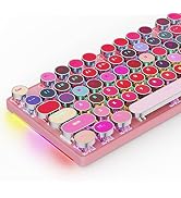 HUO JI Typewriter Mechanical Gaming Keyboard with RGB Sidelit and Rainbow Backlit, Retro Style, R...