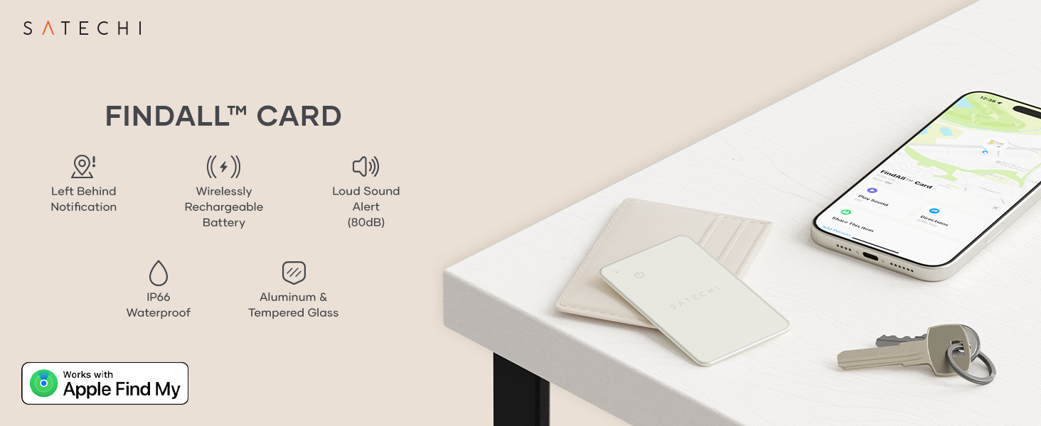 Satechi FindAll Wallet Card with FindMy, Wallet Tracker, Left Behind Notification, Sound Alert