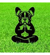 WADORN Meditation French Bulldog Metal Decorative Garden Stakes, Black Yoga Zen Dog Outdoor Statu...