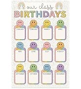 JarThenaAMCS Boho Happy Face Birthday Chart Poster Pastel Smile Face Birthday Chart Calendars for...